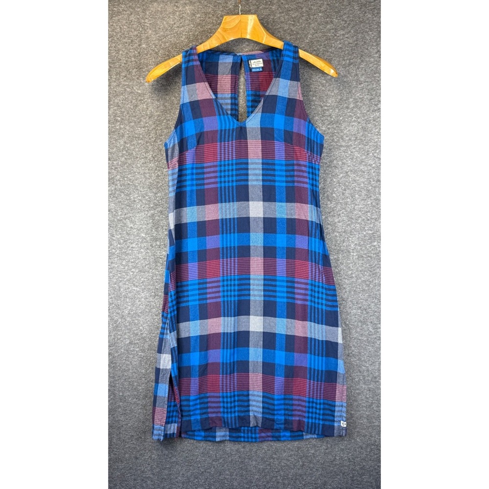 Kavu Plaid Dress Womens Small Blue Red Sleeveless V-Neck Keyhole Back Outdoors